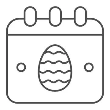 Easter calendar thin line icon. Date calendar page with egg symbol outline style 스톡 일러스트