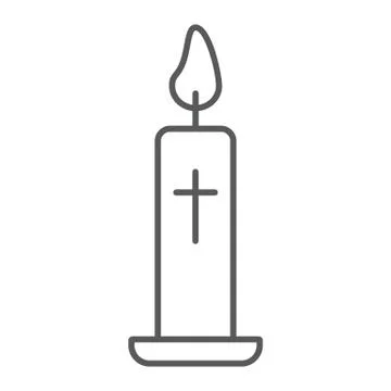 Easter candle thin line icon, light and easter, flame sign, vector graphics, a Stock Illustration