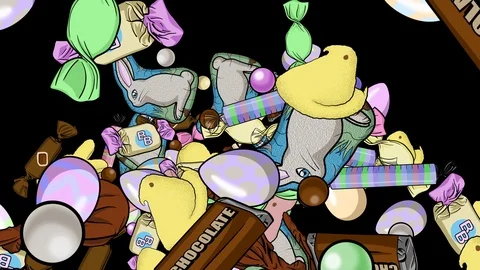 Easter Candy Explosions Center Left Right Top Bottom Alpha Channel Stock Footage 124648416