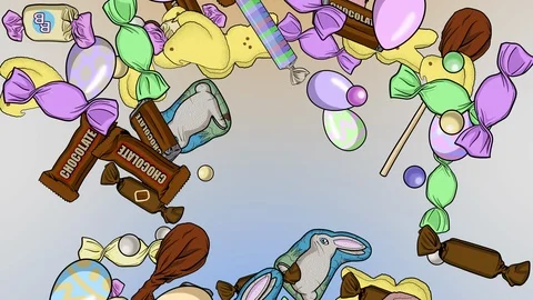 Easter Candy Explosions Center Left Right Top Bottom Stock Footage 124648437