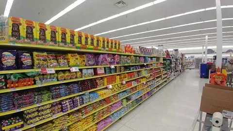 Easter Candy - Grocery Store - Pan of Shelves Filled with Candy Stock Footage 103236094