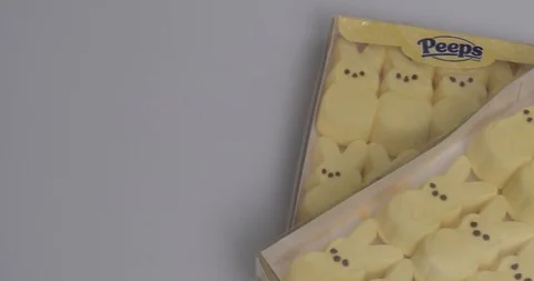 Easter Candy - Peeps - Marshmallow - Yellow Stock Footage 103236276