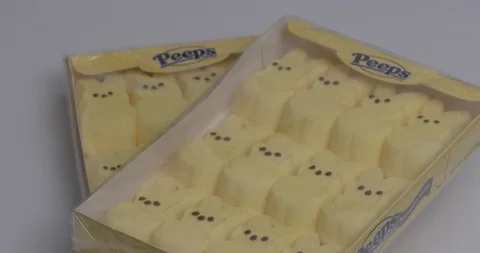 Easter Candy - Peeps - Marshmallow - Zoom In Stock Footage 103236284