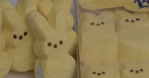 Easter Candy - Peeps - Marshmallow - Zoom Out Stock Footage 103237320