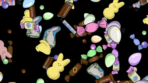 Easter Candy Raining Down Alpha Channel Stock Footage 124648569