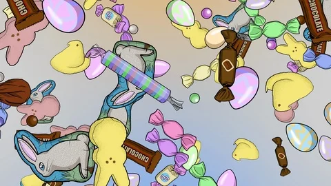 Easter Candy Raining Down Stock Footage 124648563