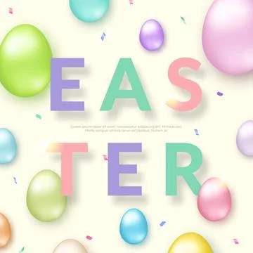 Easter card with 3d ornate eggs on light background. Pastel easter banner o.. Stock Illustration