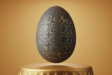 Easter card. Black Easter egg with gold circular patterns on a gold fabric .. Stock Illustration