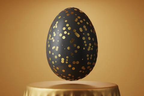 Easter card. Black Easter egg with painted circles in gold color. Easter eg.. 스톡 일러스트