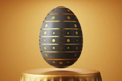 Easter card. Black Easter egg with painted golden lines and circles. Easter e Stock Illustration