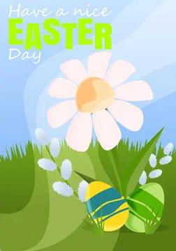 Easter card with chamomile and colored eggs Stock Illustration
