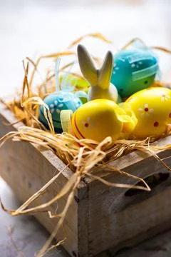Easter card concept with colorfull eggs Stock Photos
