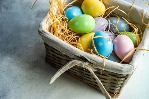 Easter card concept with colorfull eggs Stock Photos