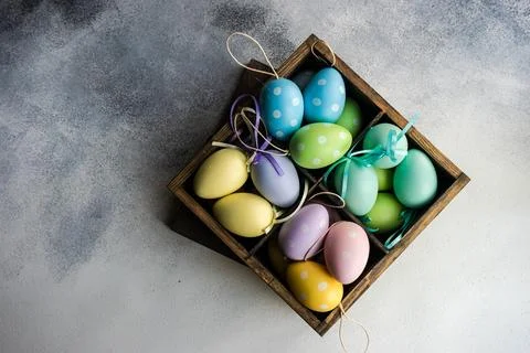 Easter card concept with colorfull eggs Stock Photos