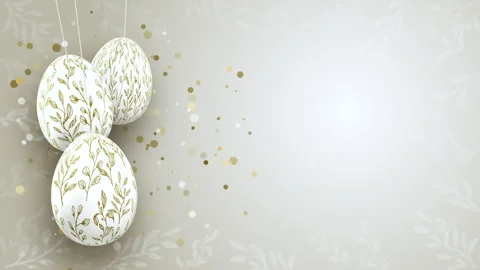 Easter card design with hanging gold eggs with handwriting floral pattern Stock Footage 305630441