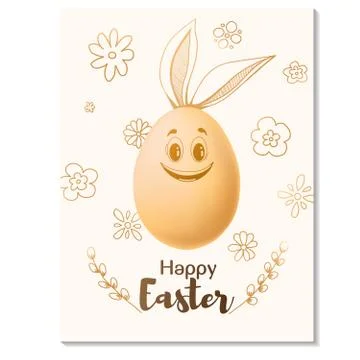 Easter card design. Realistic eggs with painted elements. Happy easter. Stock Illustration