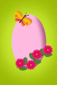 Easter card. Digital drawing of an egg, a branch with flowers and a butterfly Stock Illustration
