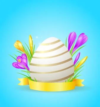 Easter card with egg and crocuses Stock Illustration
