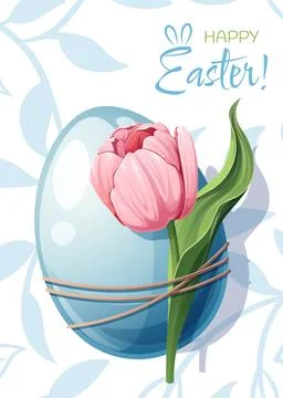 Easter card with an egg and a tulip. Banner, poster for the spring holiday... Stock Illustration