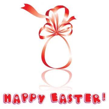 Easter card with egg is made of red ribbon an white background Stock Illustration
