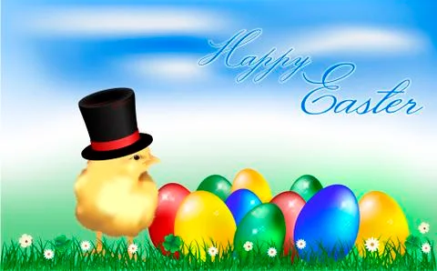 Easter card with eggs and chicken Stock Illustration