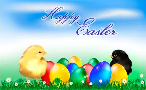 Easter card with eggs and chicks Illustrazione stock