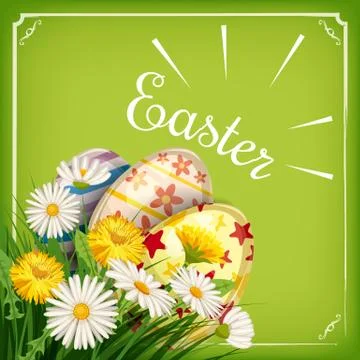 Easter card with eggs and flowers. Vector illustration EPS10, poster template Stock Illustration