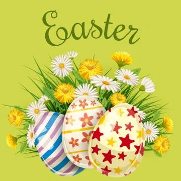 Easter card with eggs and flowers. Vector illustration EPS10, poster template Stock Illustration