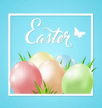 Easter card with eggs and grass Stock Illustration