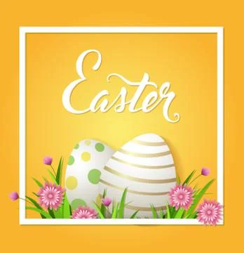 Easter card with eggs and pink flowers Stock Illustration