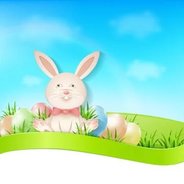 Easter card with eggs and rabbit Stock Illustration
