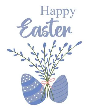 Easter card with eggs and willow. Stock Illustration
