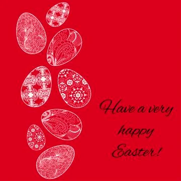 Easter card with eggs on red background Stock Illustration
