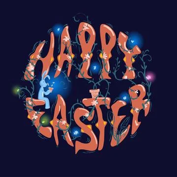 Easter card with flowers and the Easter bunny Stock Illustration