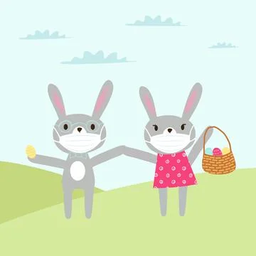 Easter card Healthy Easter. The Rabbit in the mask. Easter bunny in medical Stock Illustration