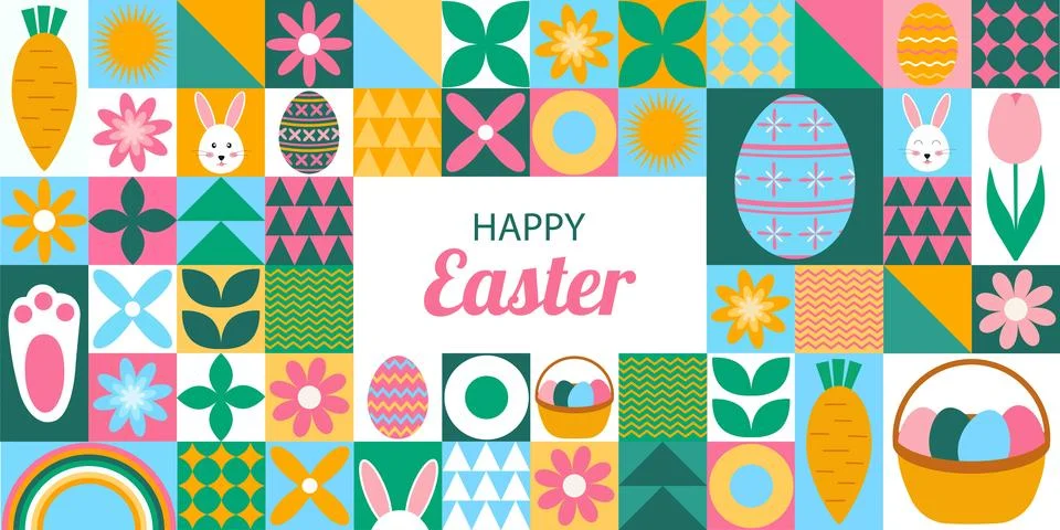 Easter card, label with geometric pattern. Stock Illustration