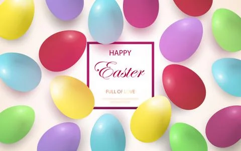 Easter card with multi-colored Easter eggs on a light background. Stock Illustration