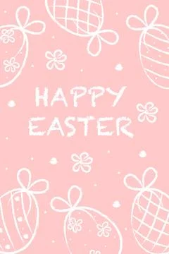 Easter card on a pink background with a white outline of an egg 스톡 일러스트