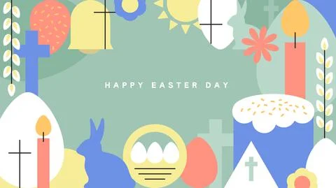 Easter card postcard egg cross rabbit basket Stock Illustration