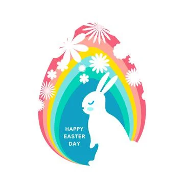 Easter card postcard with rabbit egg flowers 스톡 일러스트