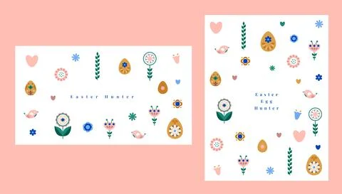 Easter card postcard with rabbit egg flowers Stock Illustration