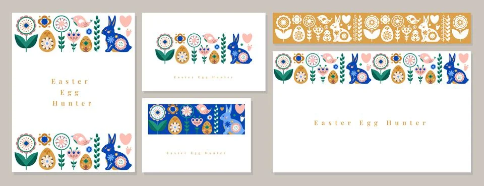 Easter card postcard with rabbit egg flowers Stock Illustration