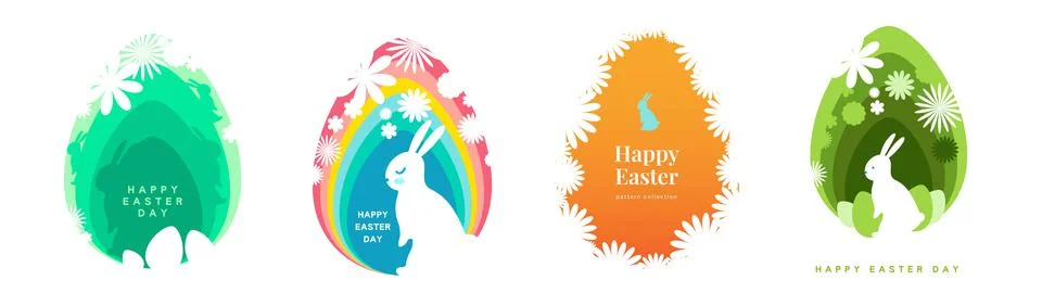 Easter card postcard with rabbit egg flowers Stock Illustration