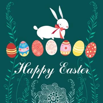 Easter card with rabbit and eggs Stock Illustration