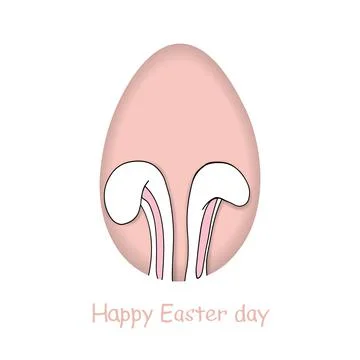 Easter card with rabbit ears. Rabbit ears peek out from the outline of the eg Illustrazione stock