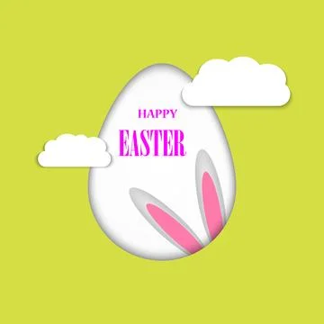 Easter card with a rabbit inside and white clouds. Vector illustration 库存插图