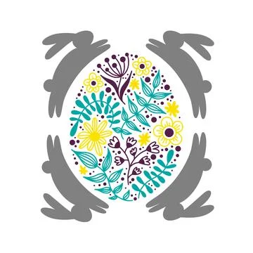 Easter card with rabbits and eggs Stock Illustration