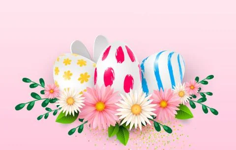 Easter card with realistic 3d eggs on a light background. Vector illustration Stock Illustration