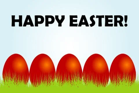 Easter card with red eggs and grass Stock Illustration
