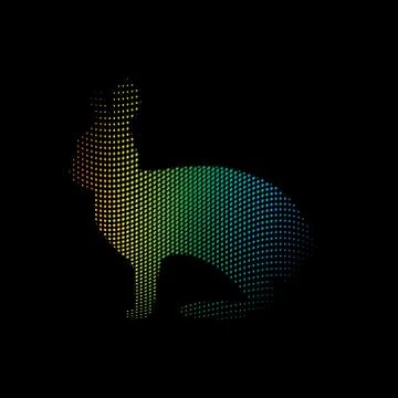 Easter card with silhouettes of hares with circle of small circles halftone e Stock Illustration